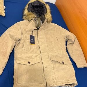 RAINFOREST Tan Military Field Jacket with Faux Fur Hood